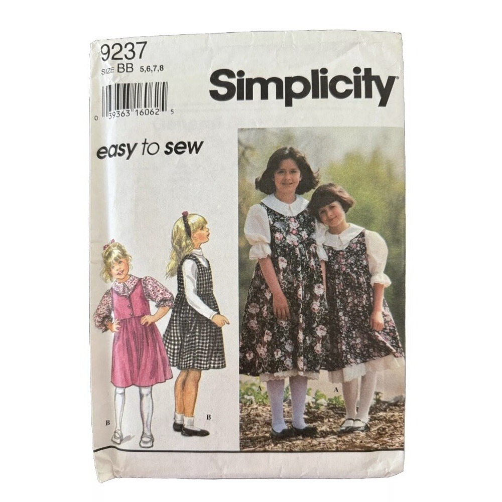 Simplicity 9237 Size 5-8 Girls Shirt Blouse Jumper Dress Petticoat Uncut